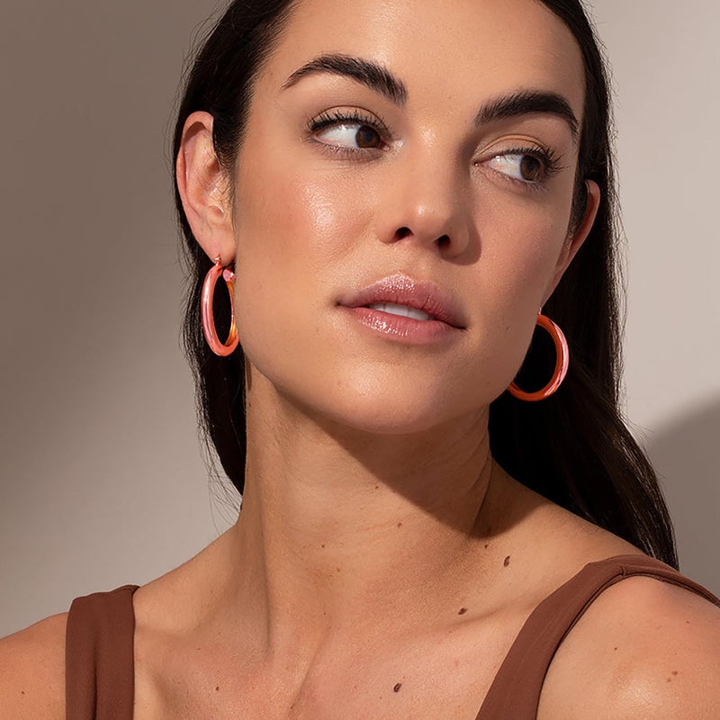 OOOPEL Thick Rose Gold Hoop Earrings For Women Sterling Silver Chunky Rose Gold Hoop Earrings Lightweight Small Large Tube Hoop Earrings For Womens Hollow Rose Gold Hoop Earrings Chunky Rose Gold Hoops - Image 5